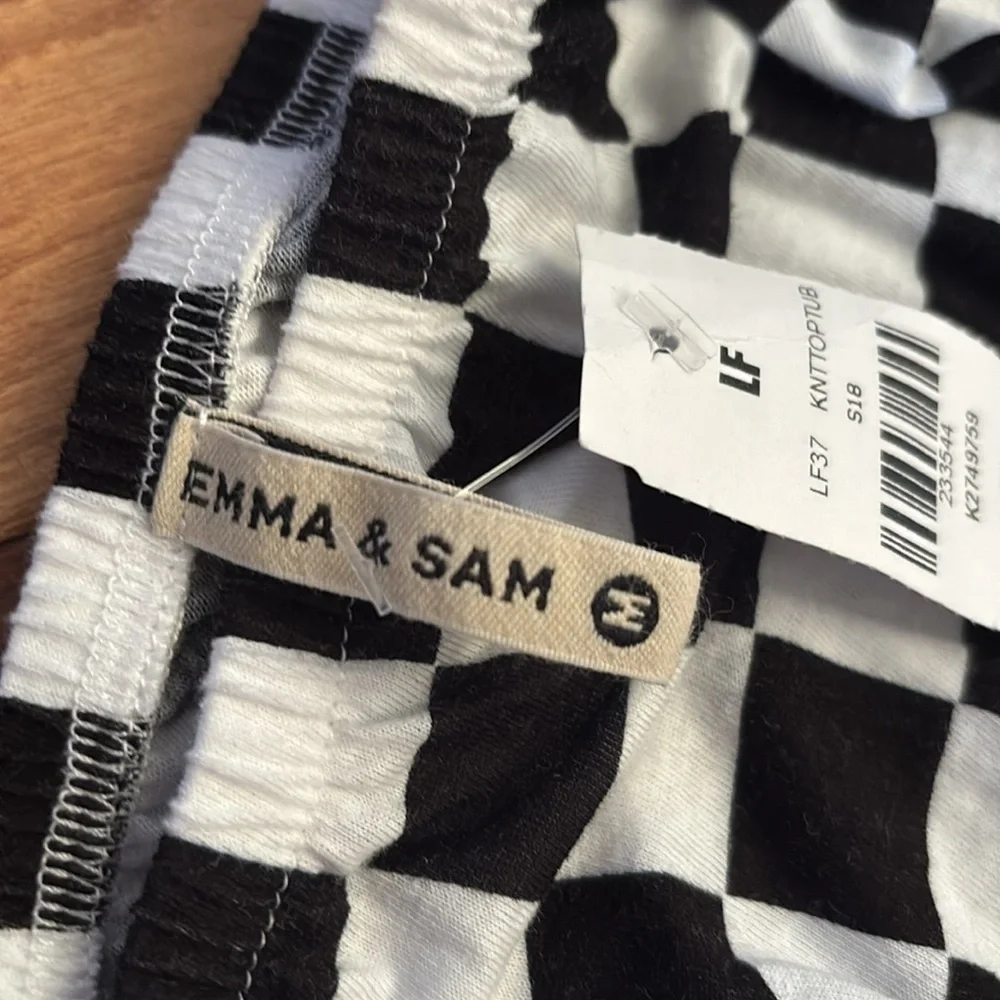 Emma & Sam | Black & White Checkered Cotton Tube Top Retro Classic Top NWT - Picture 7 of 9